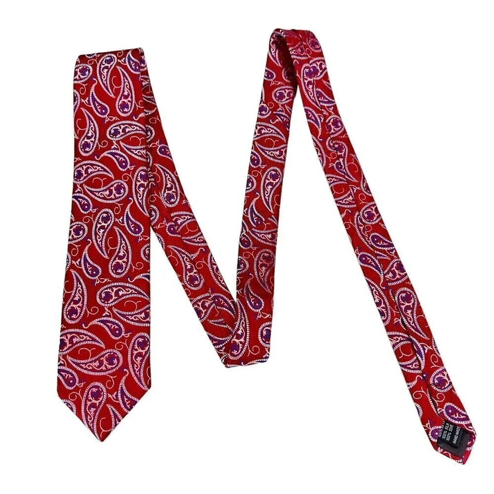 Tattersall London Silk Tie Men Red White Blue Paisley Necktie 100% Silk Handmade